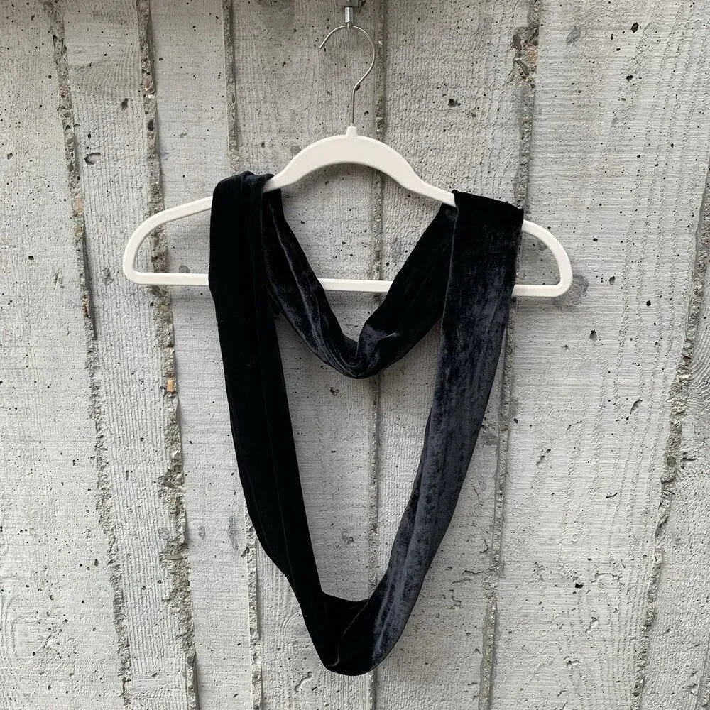 Dana Herbert Silk Velvet Infinity Scarf Black Luxury Handmade in USA